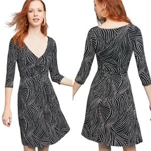 Anthropologie V-Neck Dress Ruched Size XL Polka Dot Black White Maeve Mini EUC